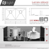 STYLISH 32 inch Workstation Double Bowl Undermount 16 Gauge Stainless Steel Kitchen Sink with Built in Accessories