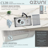 AZUNI 28"L x 18"W Single Bowl Undermount 16G Reversible Kitchen Sink with grid and Basket Strainer