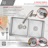STYLISH 33 inch Double Bowl 60/40 Reversible Undermount 16G Stainless Steel Kitchen Sink
