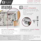 STYLISH 28 inch Workstation 60/40 Double Bowl Undermount Kitchen Sink with Built in Accessories