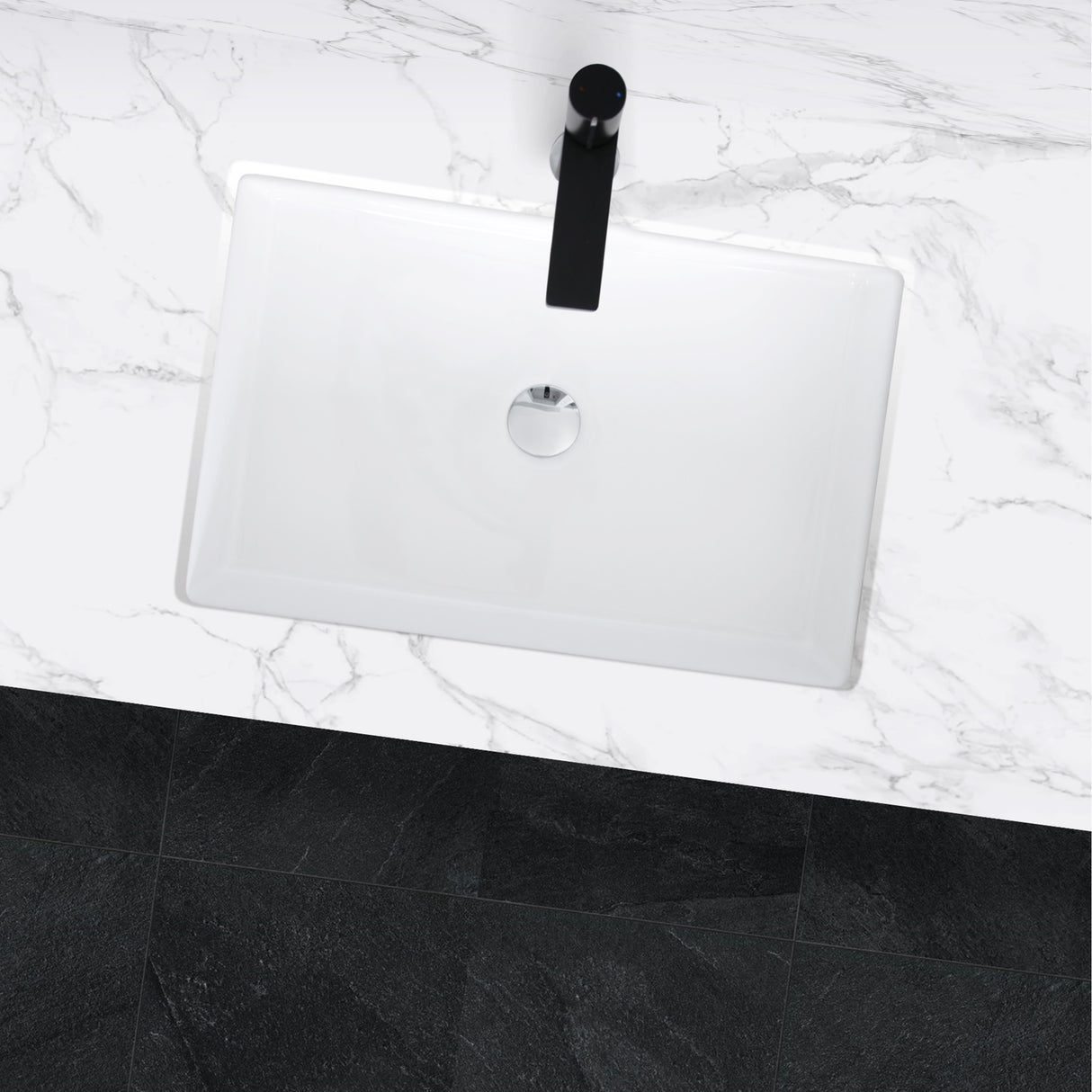 STYLISH 24 inch Rectangular Undermount Ceramic Bathroom Sink with 2 Overflow Finishes