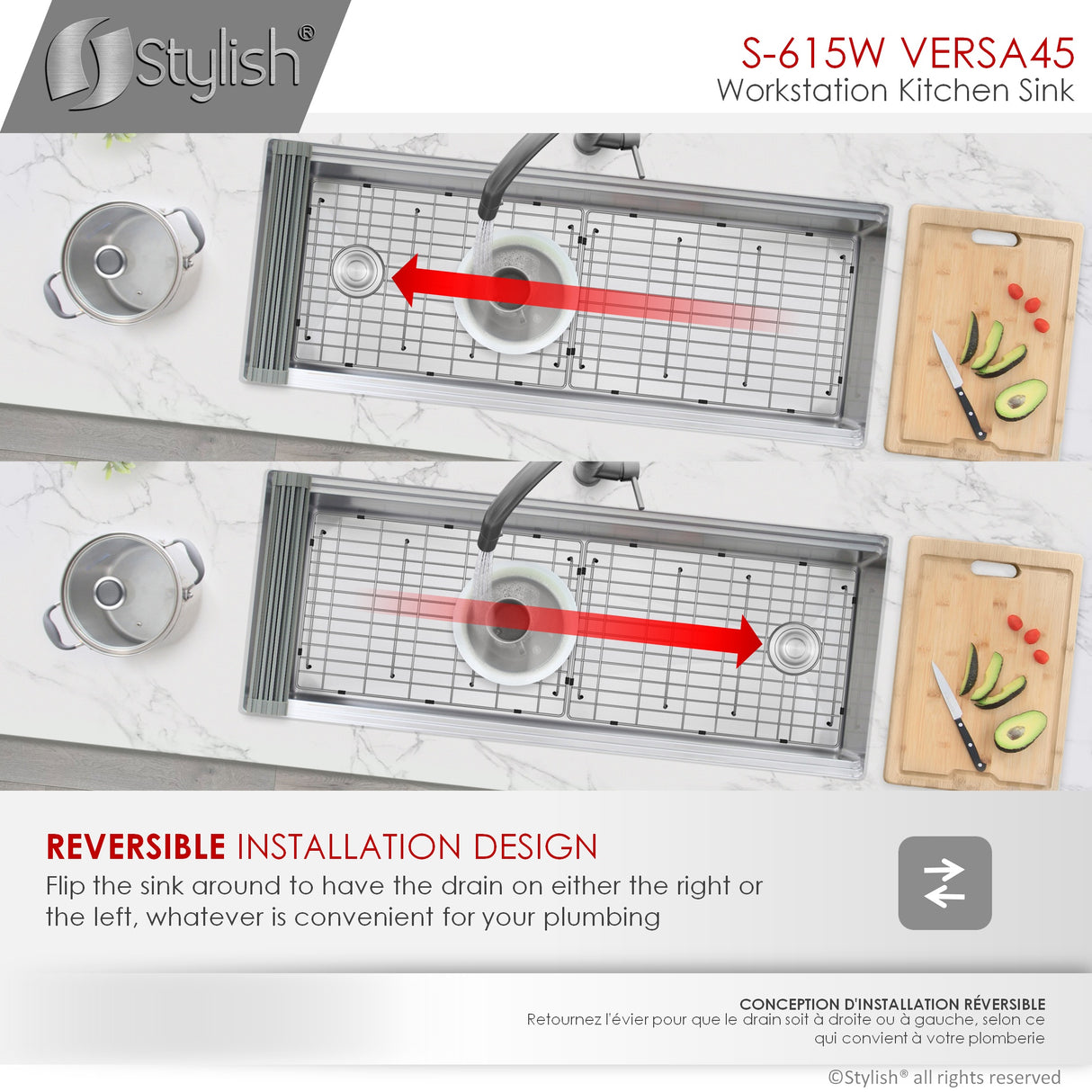 STYLISH 45 inch Ledge Workstation Single Bowl Undermount 16 Gauge Stainless Steel Kitchen Sink with Built in Accessories