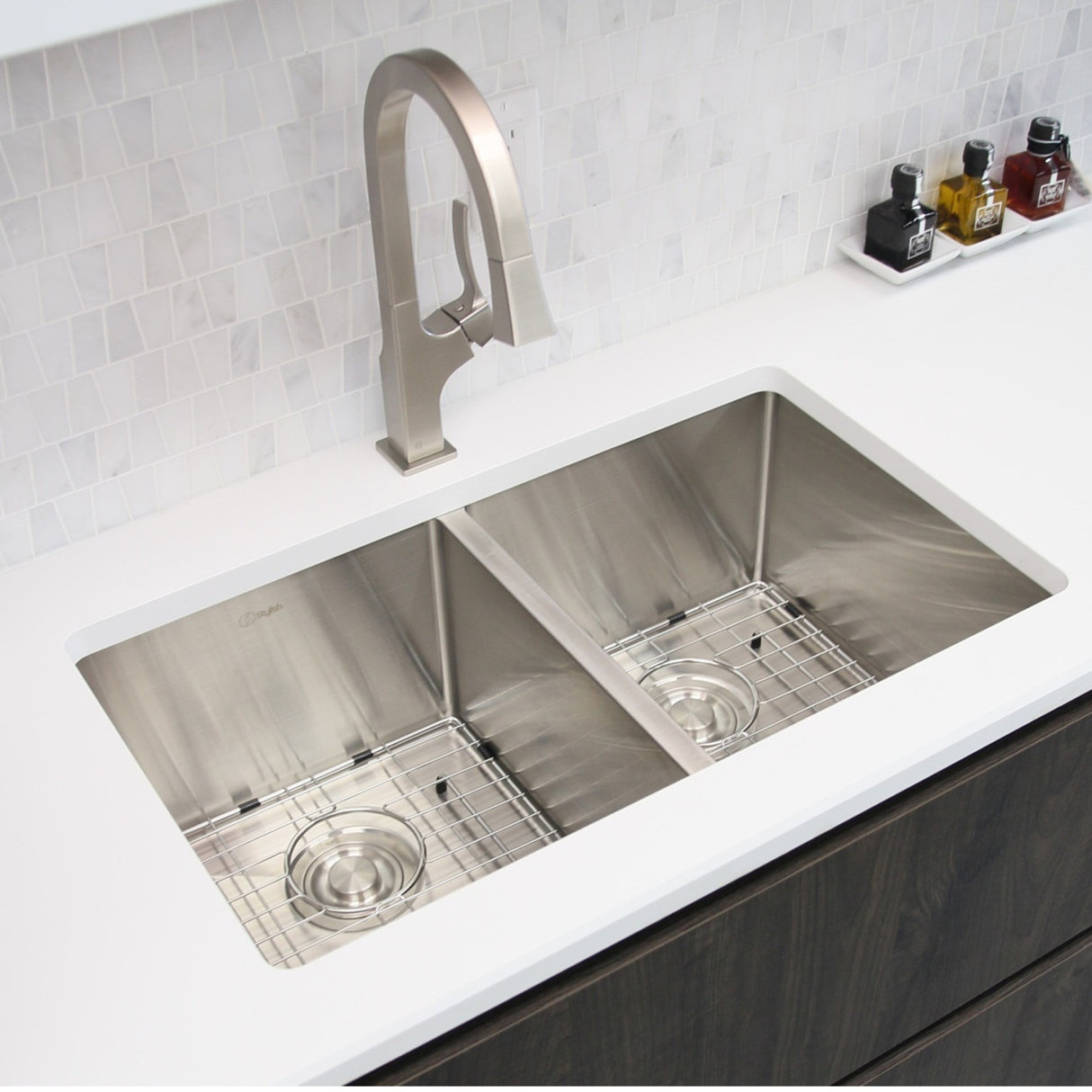 STYLISH 30 inch Double Bowl Undermount and Drop-in Stainless Steel Kitchen Sink
