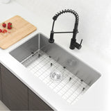 STYLISH 32 Inch Single Bowl Undermount 16G Stainless Steel Kitchen Sink with Grid and Strainer