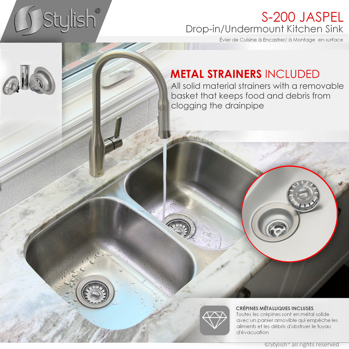STYLISH 32 inch Double Bowl Undermount and Drop-in Kitchen Sink