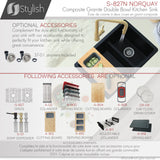 STYLISH 27 inch Dual Mount 60/40 Double Bowl Composite Granite Kitchen Sink with Strainer