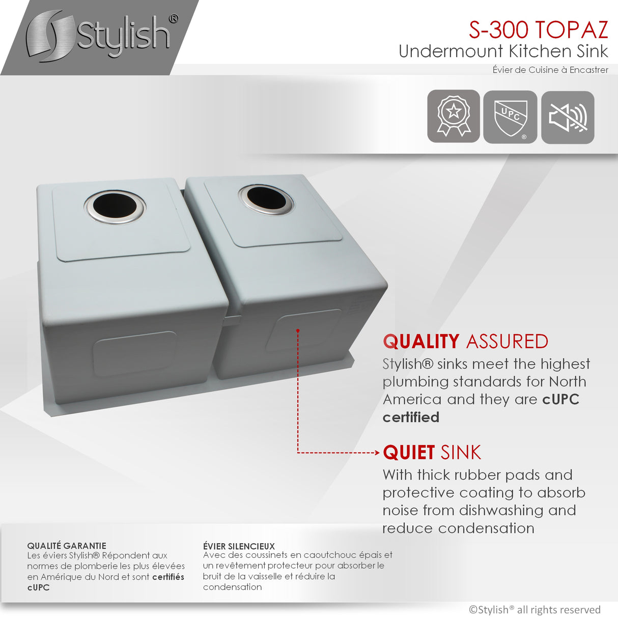 STYLISH 28 inch Double Bowl Undermount Stainless Steel Kitchen Sink