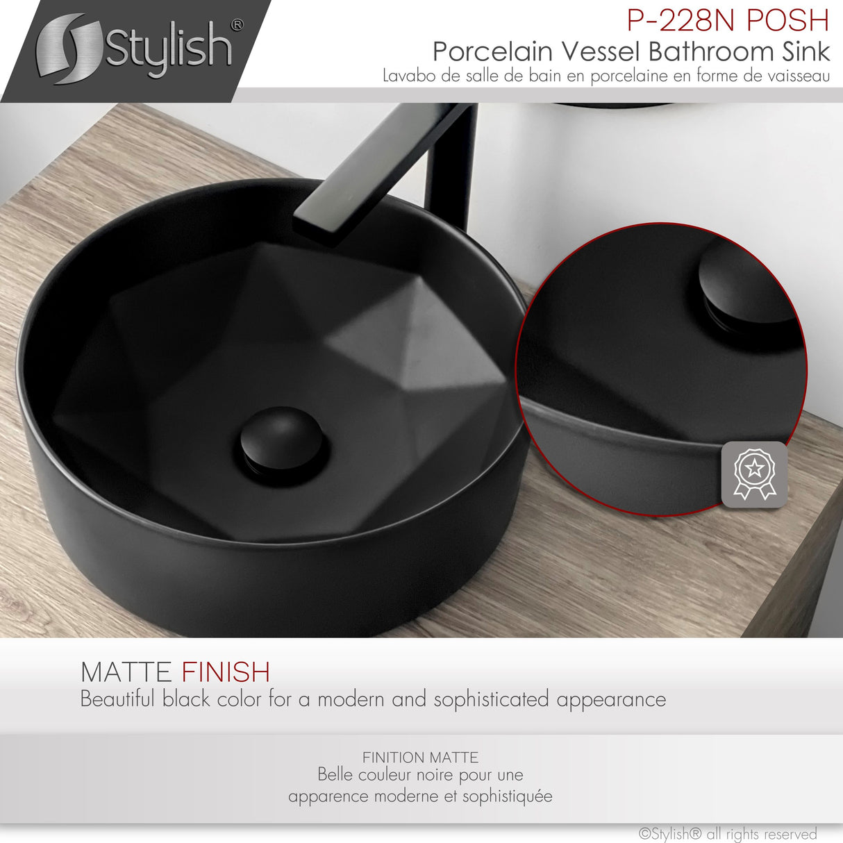 STYLISH 16 inch Round Ceramic Vessel Bathroom Sink