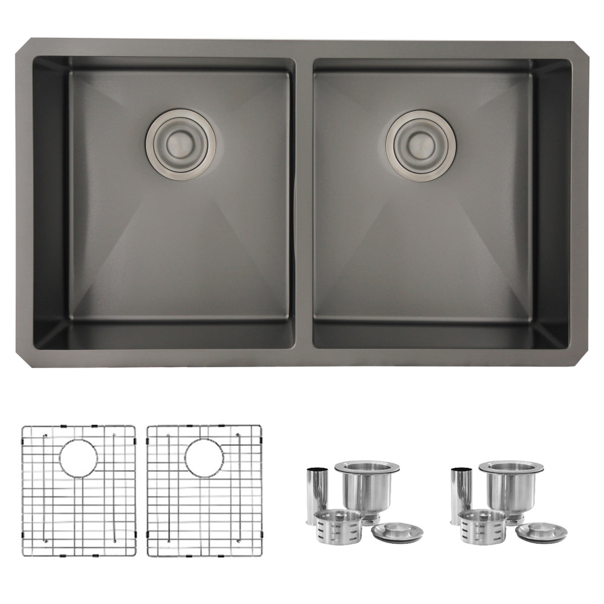 STYLISH 32 inch Graphite Double Bowl Undermount Stainless Steel Kitchen Sink