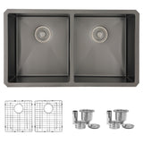 STYLISH 32 inch Graphite Double Bowl Undermount Stainless Steel Kitchen Sink