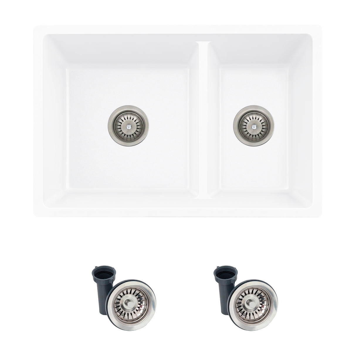 STYLISH 27 inch Dual Mount 60/40 Double Bowl Composite Granite Kitchen Sink with Strainer