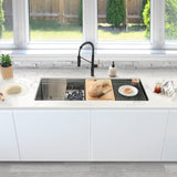 STYLISH 39 inch Ledge Workstation Single Bowl Undermount 16 Gauge Stainless Steel Kitchen Sink with Built in Accessories