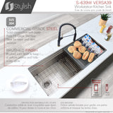 STYLISH 39 inch Ledge Workstation Single Bowl Undermount 16 Gauge Stainless Steel Kitchen Sink with Built in Accessories