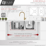28 in Undermount Double Bowl Kitchen Sink, 18 Gauge Stainless Steel with Standard Strainers, by Stylish Sevilla