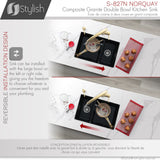 STYLISH 27 inch Dual Mount 60/40 Double Bowl Composite Granite Kitchen Sink with Strainer