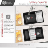 STYLISH 32 inch Dual Mount Workstation Single Bowl Composite Granite Kitchen Sink with Built in Accessories