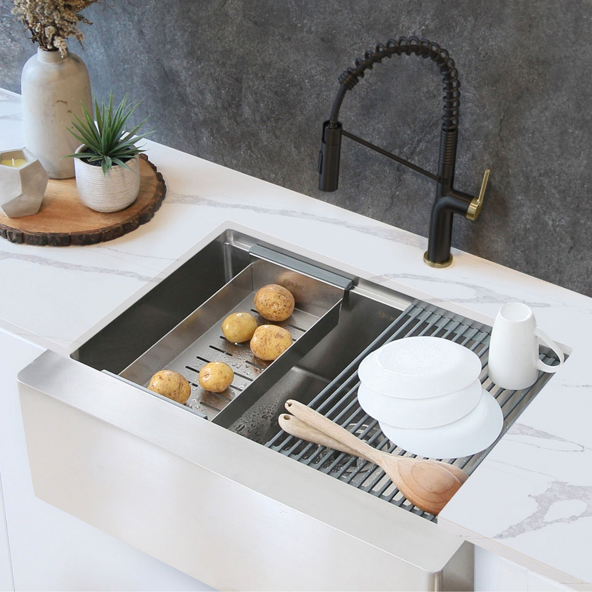 STYLISH 30 inch Farmhouse Single Bowl Stainless Steel Apron Kitchen Sink