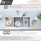 28 in Undermount Double Bowl Kitchen Sink, 18 Gauge Stainless Steel with Standard Strainers, by Stylish Sevilla
