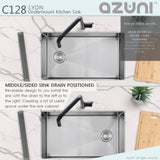 AZUNI 28"L x 18"W Single Bowl Undermount 16G Reversible Kitchen Sink with grid and Basket Strainer