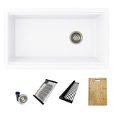 STYLISH 32 inch Dual Mount Workstation Single Bowl Composite Granite Kitchen Sink with Built in Accessories