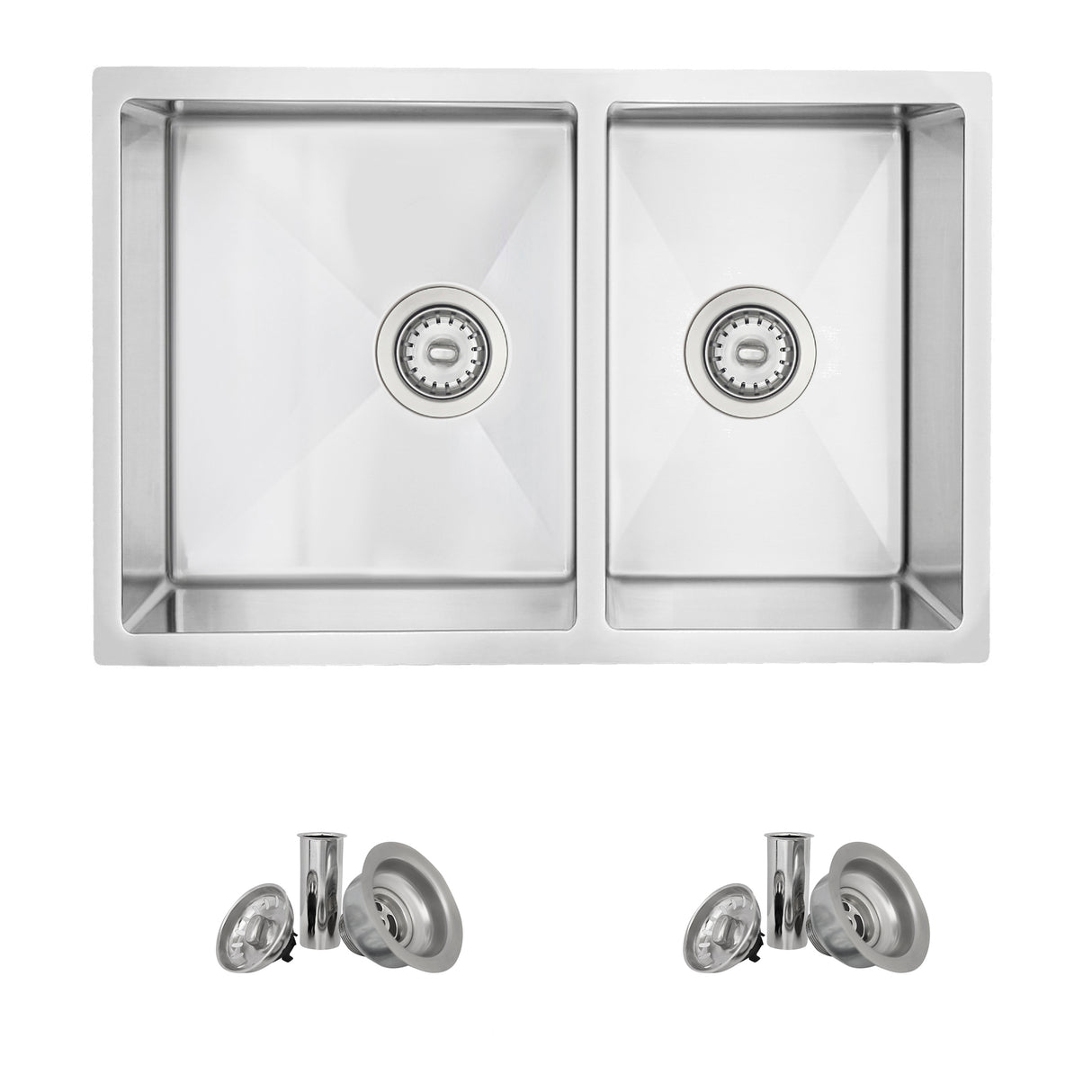 28 in Undermount Double Bowl Kitchen Sink, 18 Gauge Stainless Steel with Standard Strainers, by Stylish Sevilla