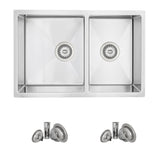 28 in Undermount Double Bowl Kitchen Sink, 18 Gauge Stainless Steel with Standard Strainers, by Stylish Sevilla