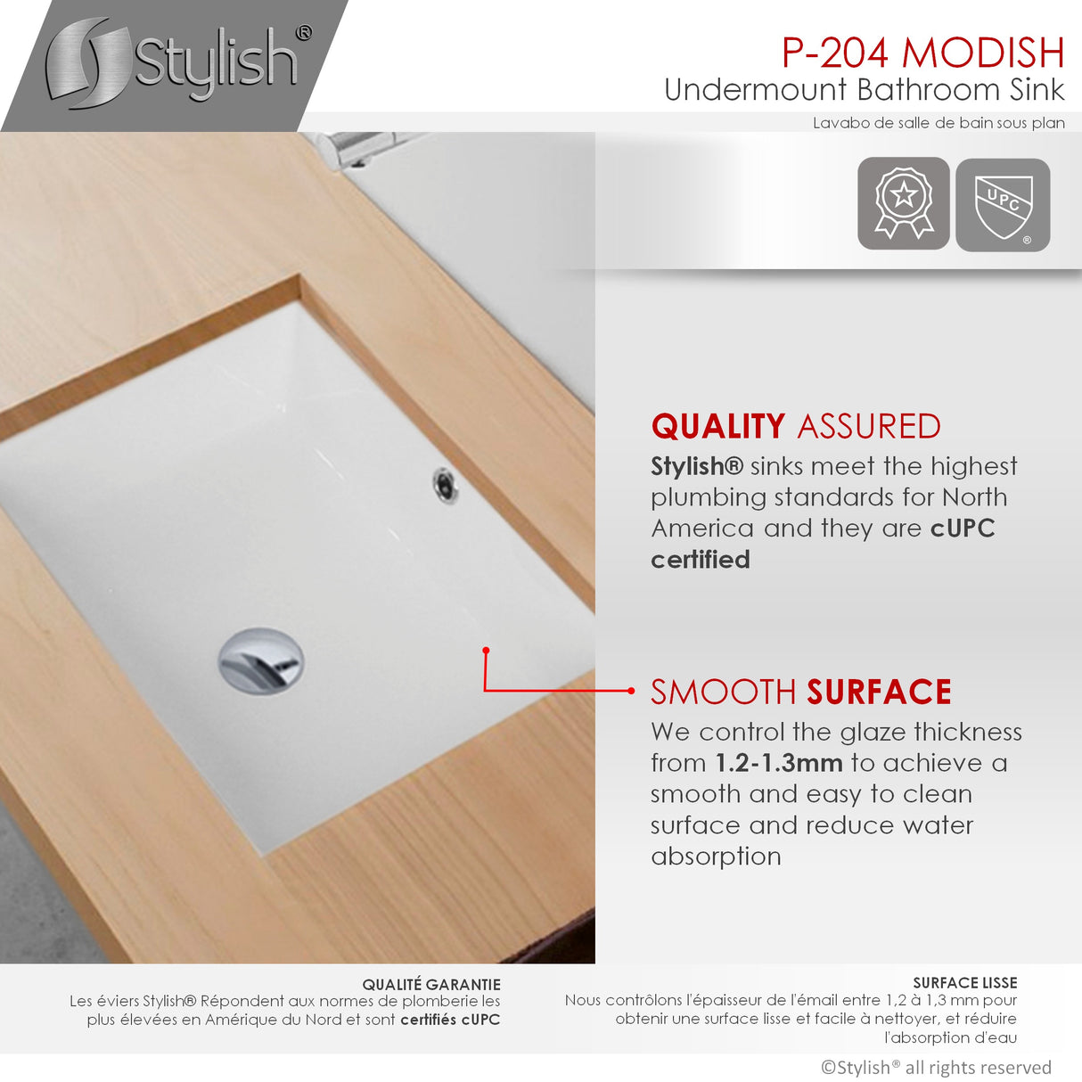 STYLISH 20 inch Rectangular Undermount Bathroom Sink with Overflow