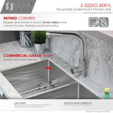 STYLISH 33 inch Double Bowl 60/40 Reversible Undermount 16G Stainless Steel Kitchen Sink