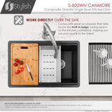 STYLISH 32 inch Dual Mount Workstation Single Bowl Composite Granite Kitchen Sink with Built in Accessories