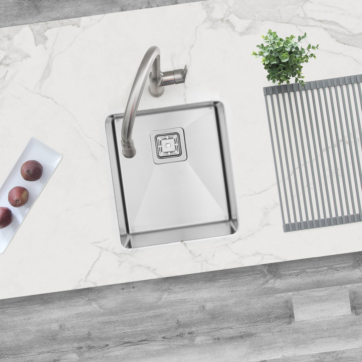 STYLISH 16 inch Single Bowl Stainless Steel Kitchen Sink with Square Strainer