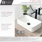 STYLISH 19 inch White Rectangular Ceramic Vessel Bathroom Sink