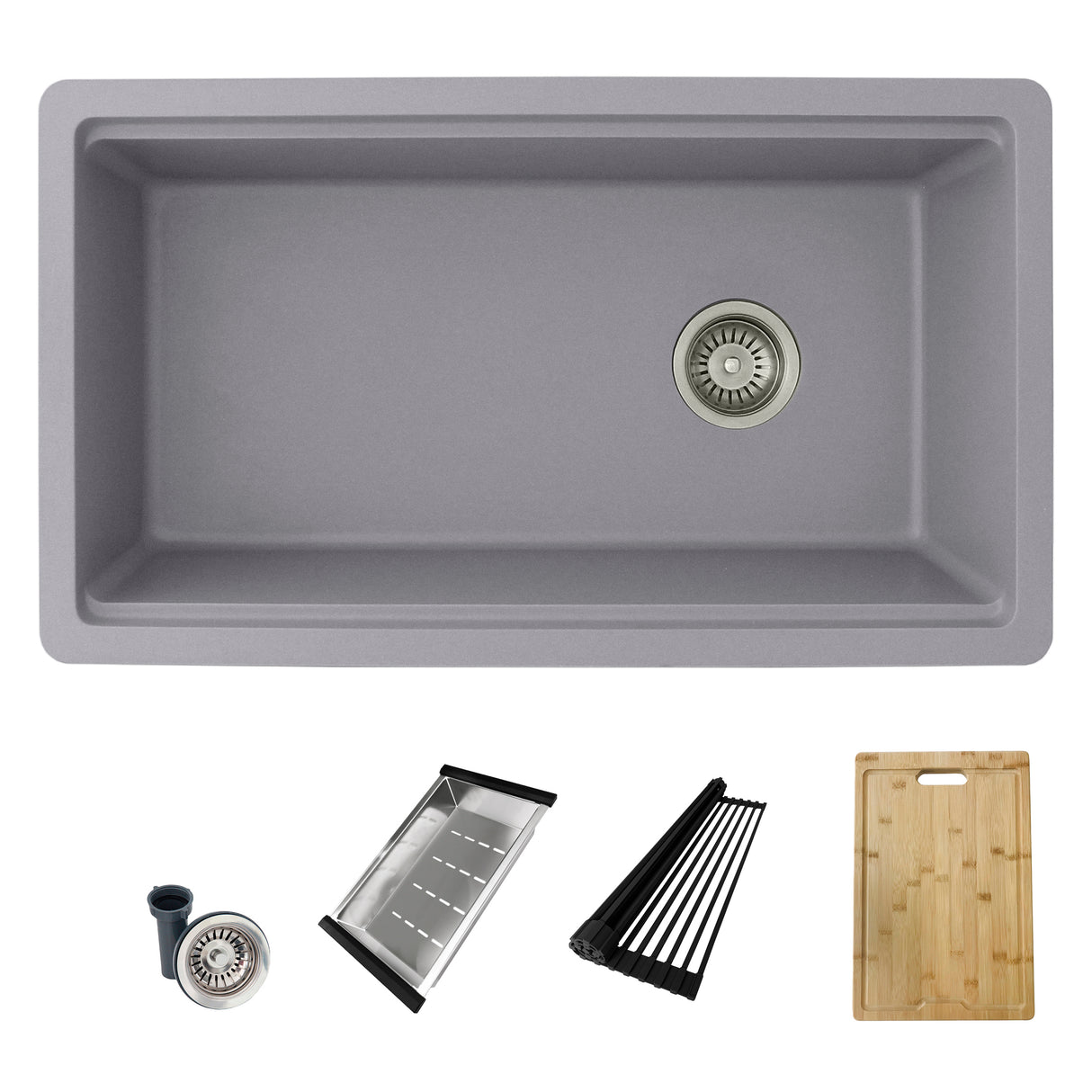 STYLISH 32 inch Dual Mount Workstation Single Bowl Composite Granite Kitchen Sink with Built in Accessories