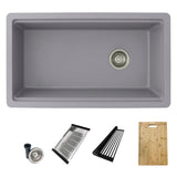 STYLISH 32 inch Dual Mount Workstation Single Bowl Composite Granite Kitchen Sink with Built in Accessories