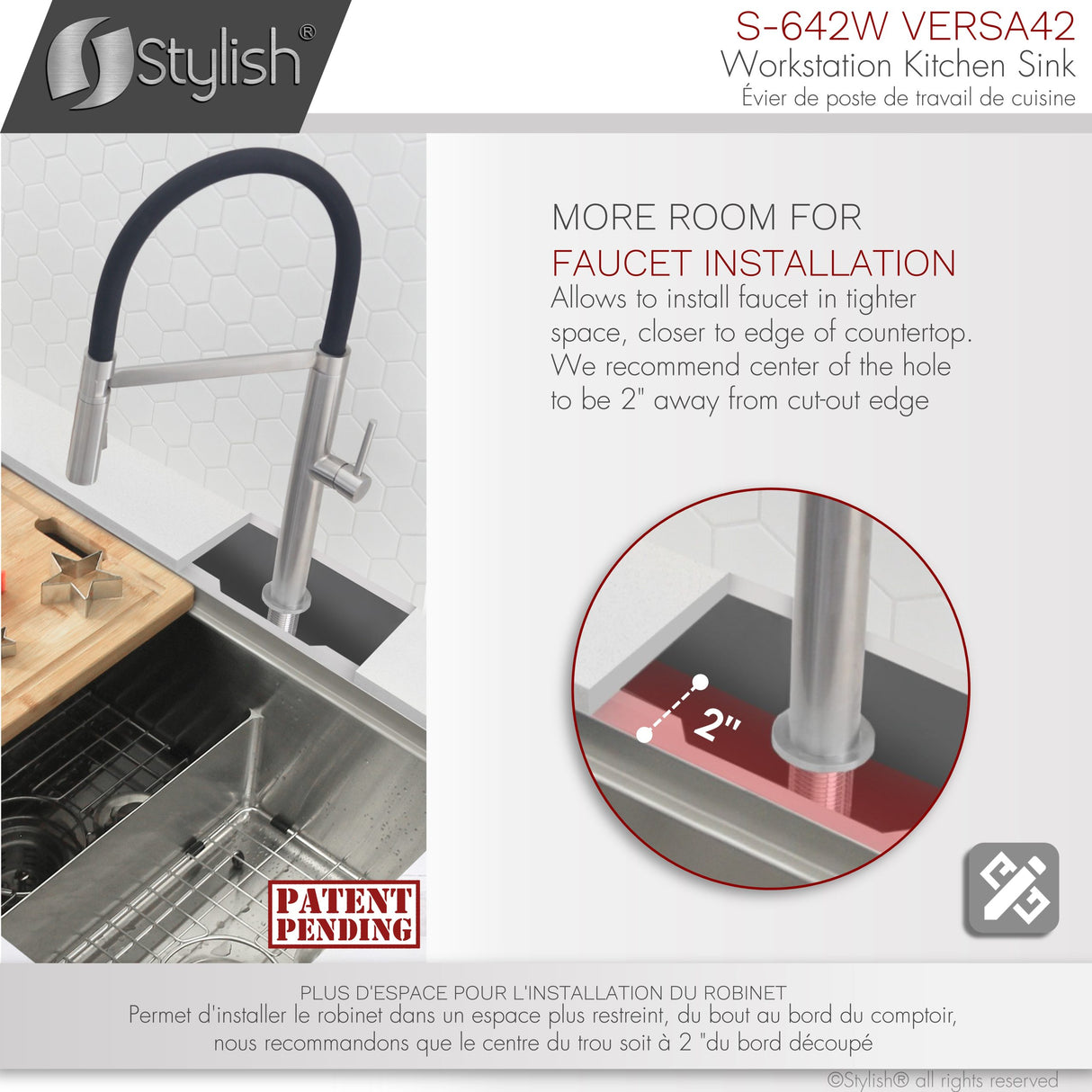 STYLISH 42 inch Workstation 70/30 Double Bowl Undermount Kitchen Sink with Built in Accessories