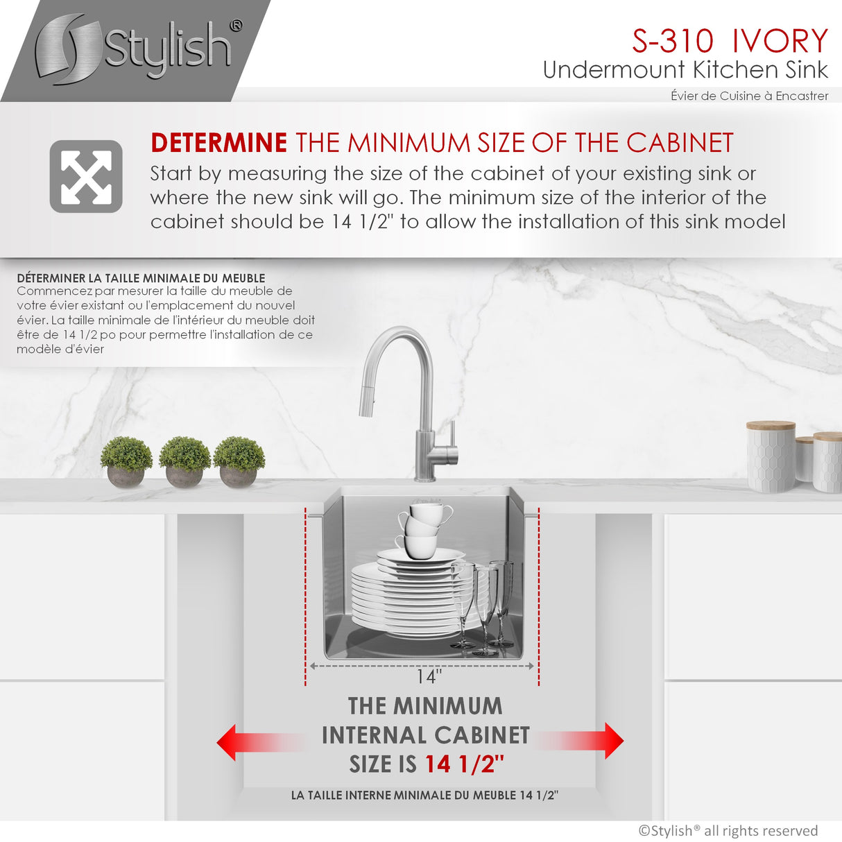 STYLISH 14 inch Single Bowl Undermount Stainless Steel Kitchen Sink Laundry