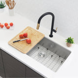 STYLISH 32 Inch Single Bowl Undermount 16G Stainless Steel Kitchen Sink with Grid and Strainer
