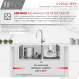 STYLISH 33 inch Double Bowl 60/40 Reversible Undermount 16G Stainless Steel Kitchen Sink