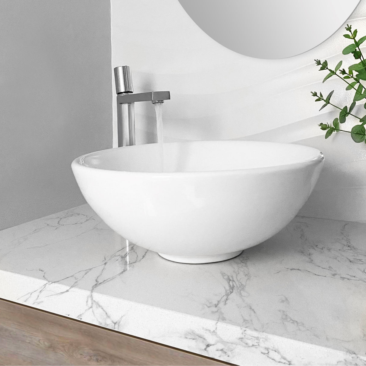 STYLISH 16 inch White Round Ceramic Vessel Bathroom Sink