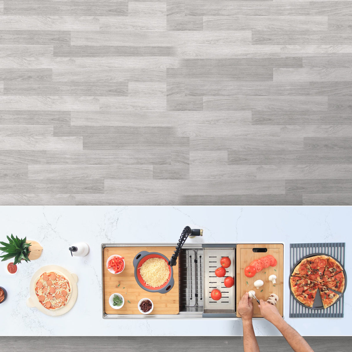 STYLISH 39 inch Ledge Workstation Single Bowl Undermount 16 Gauge Stainless Steel Kitchen Sink with Built in Accessories