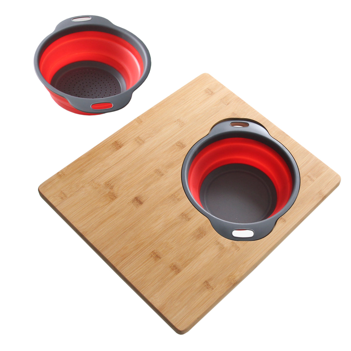 AZUNI 16 inch Kitchen Sink Bamboo Cutting Board with Colander and Bowl Set