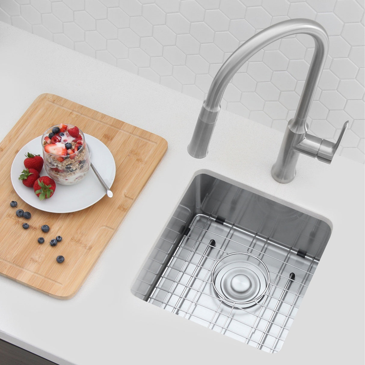 STYLISH 15 inch Single Bowl Undermount Stainless Steel Kitchen Sink