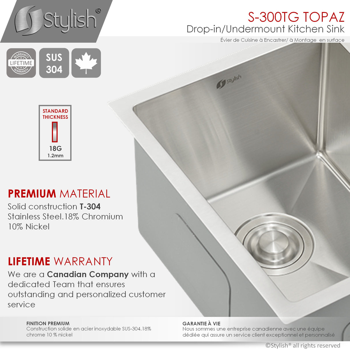 STYLISH 28 inch Double Bowl Dual mount 18G Stainless Steel Kitchen Sink with Grids and Strainers
