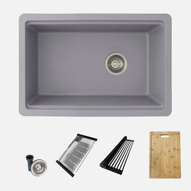 Dual Mount 28 Inch Composite Granite Single Bowl Workstation Kitchen Sink With Cutting Board S 828Wlk