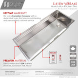 STYLISH 45 inch Ledge Workstation Single Bowl Undermount 16 Gauge Stainless Steel Kitchen Sink with Built in Accessories