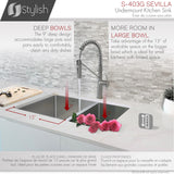 28 in Undermount Double Bowl Kitchen Sink, 18 Gauge Stainless Steel with Grids and Standard Strainers , by Stylish Sevilla