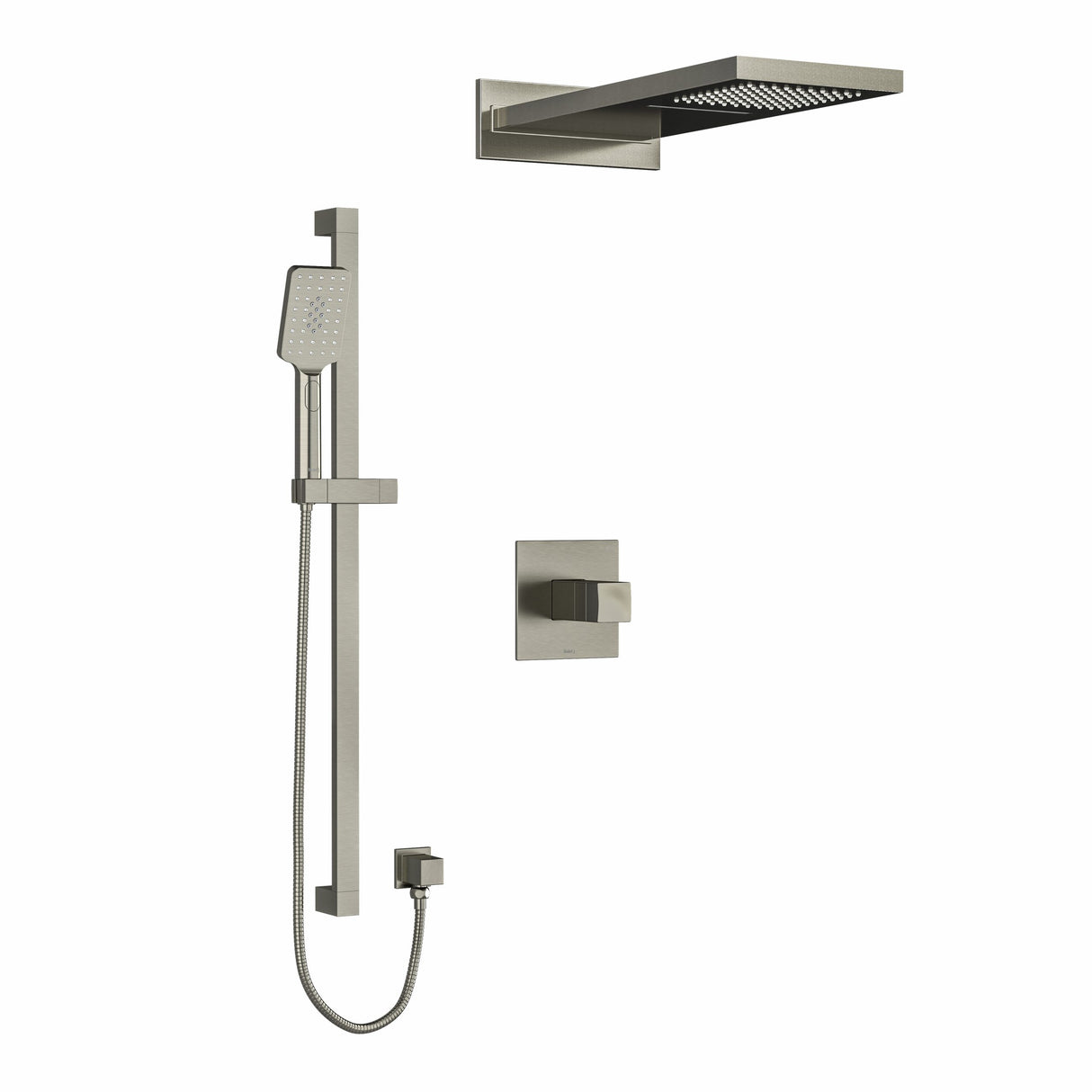 Type T/P (thermostatic/pressure balance) " coaxial 3-way system with hand shower rail and rain and cascade shower head