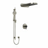 Type T/P (thermostatic/pressure balance) " coaxial 3-way system with hand shower rail and rain and cascade shower head