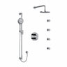 Type T/P (thermostatic/pressure balance) double coaxial system with hand shower rail, 4 body jets and shower head