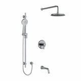 Type T/P (thermostatic/pressure balance) " coaxial 3-way system with hand shower rail, shower head and spout