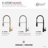 Milano Pull-Down Kitchen Faucet with water filter. Stainless Steel Gold